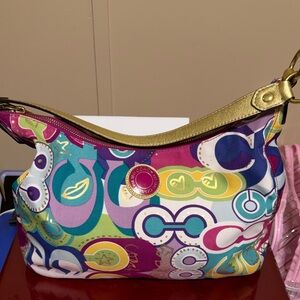 Coach Poppy Graffiti Hobo Bag with Gold Accents